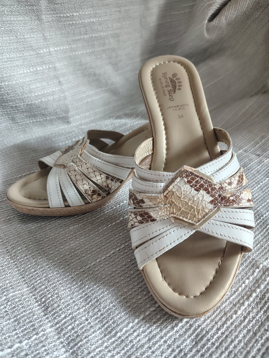 Spring Step Shoes - Spring Step White Gold Leather Wedge Slide Sandals Made in Italy EU 38 US 7.5